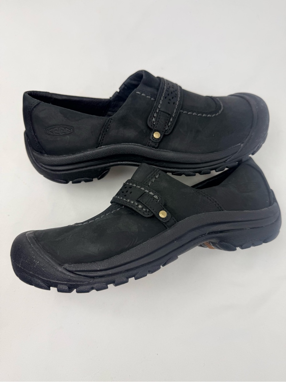 Keen KACI Black Full Grain Leather Slip On Clog Shoes - Picture 6 of 16